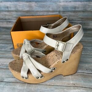 Korks Dawson Wedge Sandals Size 10 Off White Knot Boho Heel Cork